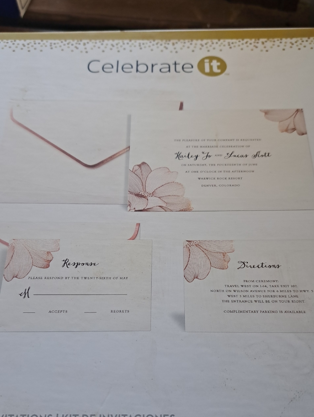 Celebrate It Rose Gold Floral Invitation Set with Blush Accents